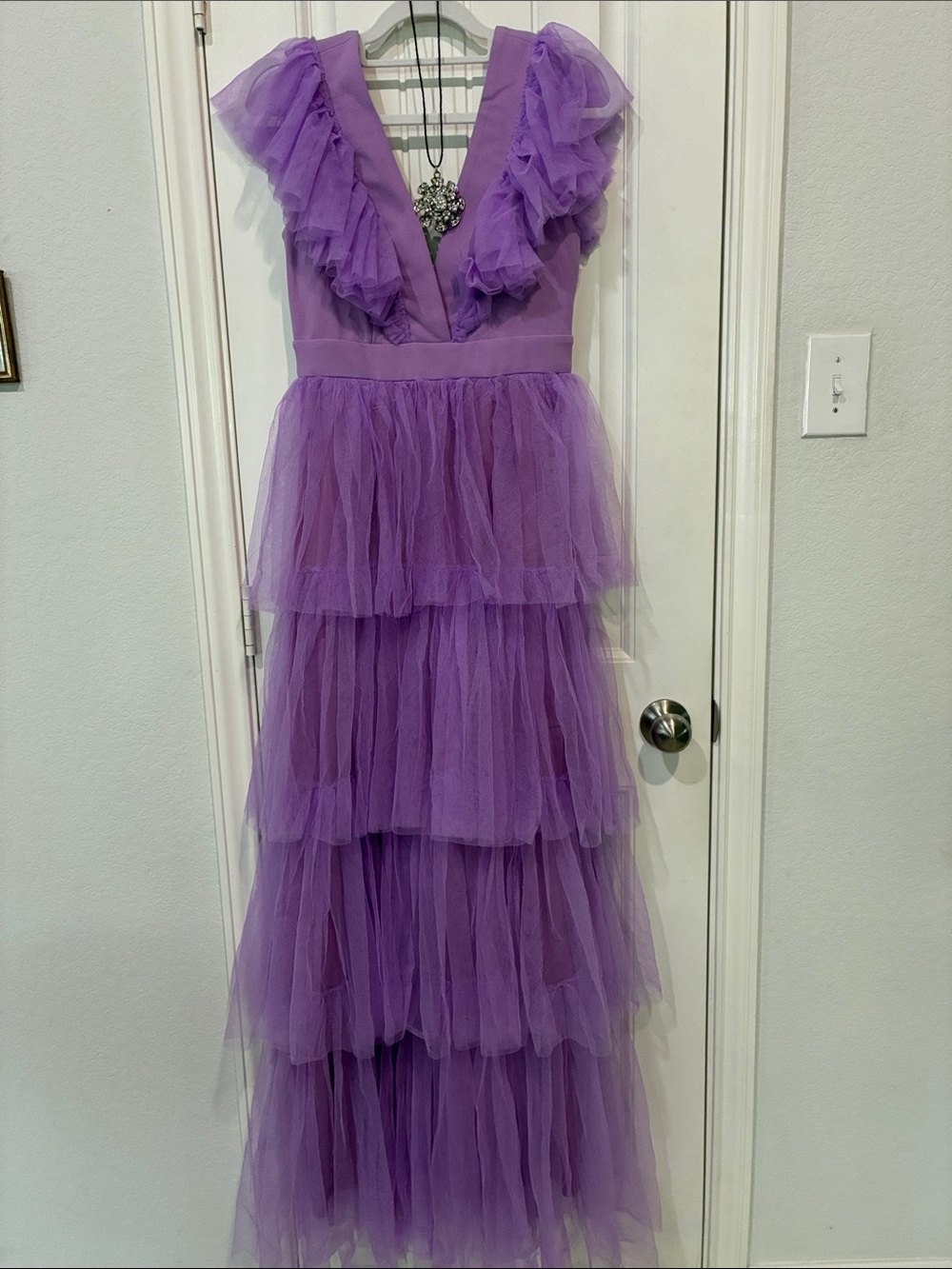 Mother Daughter Dresses Lavender Tiered Tulle Ruffle V-Neck Gown Moms S Girl 110